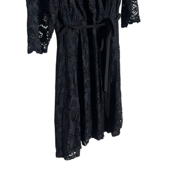 R&K Lace Wrap 3/4 Sleeve A Line Midi Dress Black Size 24W Plus - Picture 4 of 9